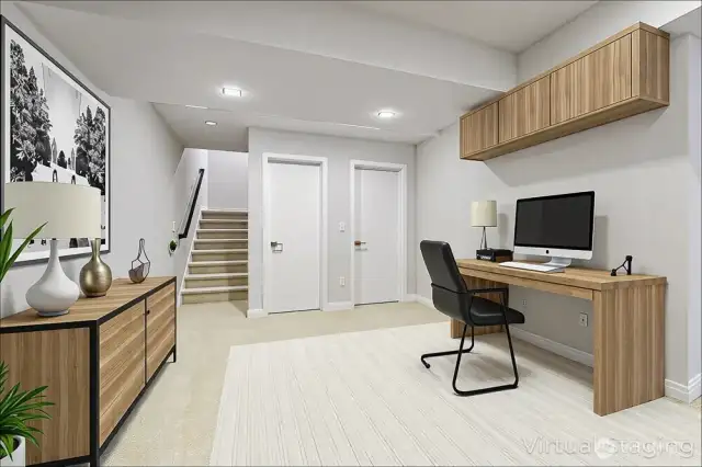 Virtually Staged Recreation Room As Office (Idea 3)