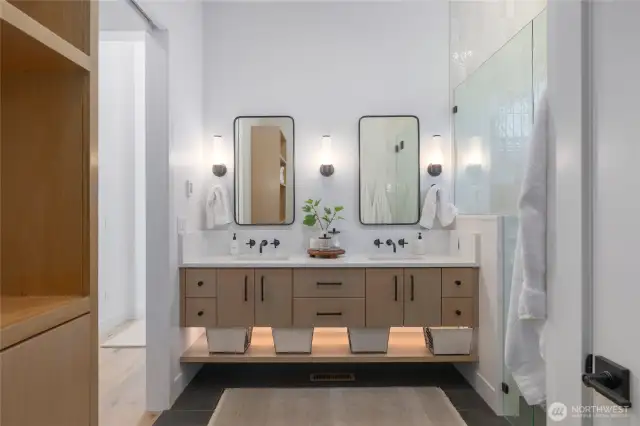 A clean fresh look in the primary bathroom.