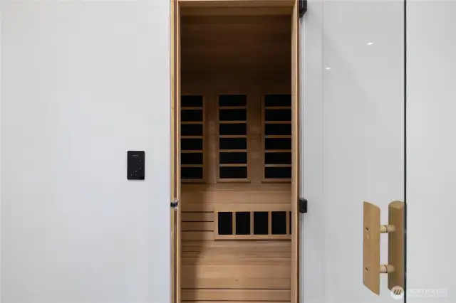 Infrared sauna room off the garage.