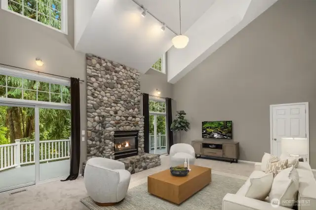 Perfect for entertaining - great room with soaring ceilings with gas fireplace and wet bar!