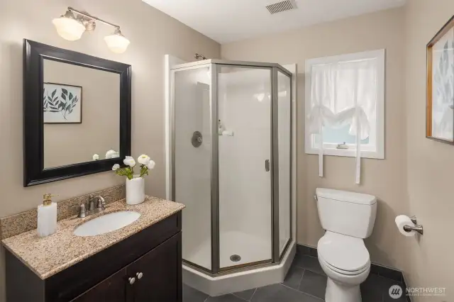 3/4 bath on main floor close to guest suite.
