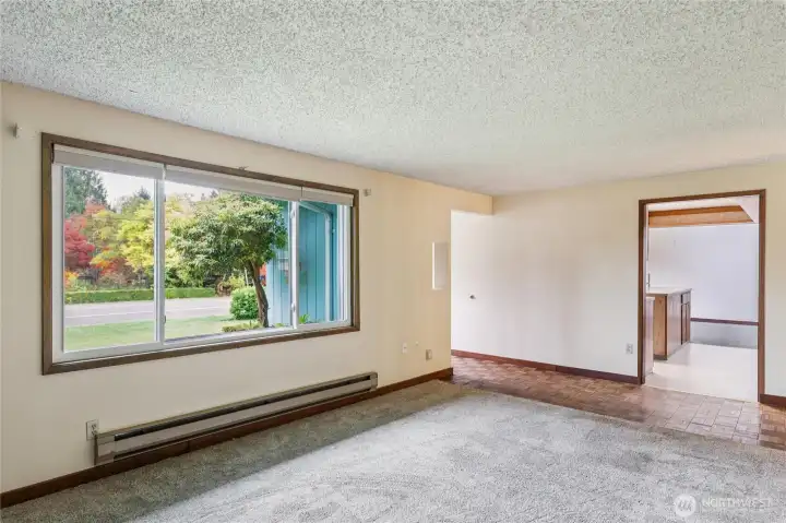 View of living room from fireplace