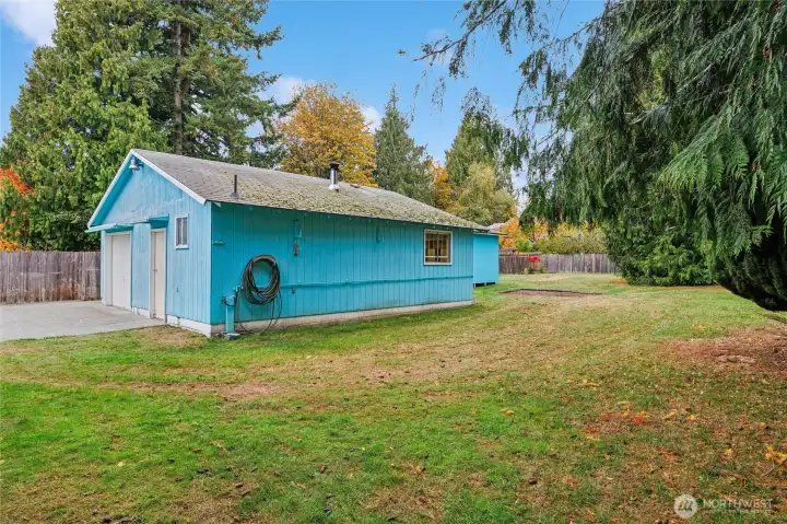 View of garage from side-yard