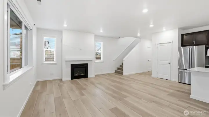 Cozy living space centered around the gas fireplace, perfect for relaxation.