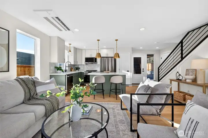 Open Main floor with stylish kitchen