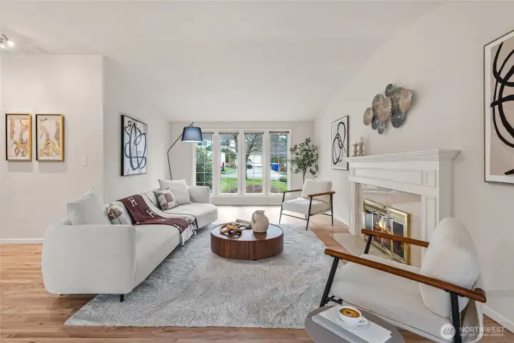 Living room with over-sized windows.