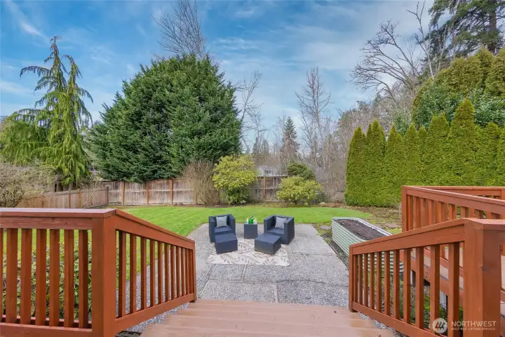 Patio in private backyard.