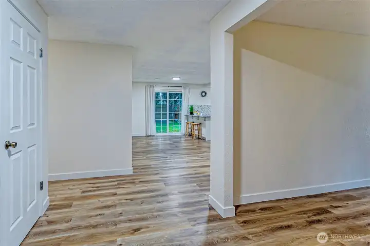 The entryway is open and airy.