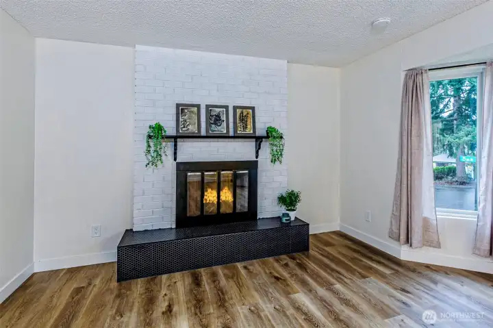 Great gas fireplace in the living room.