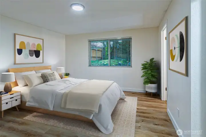 Master bedroom is spacious and has a walk in closet and en suit bathroom. *this photo has been virtually staged*