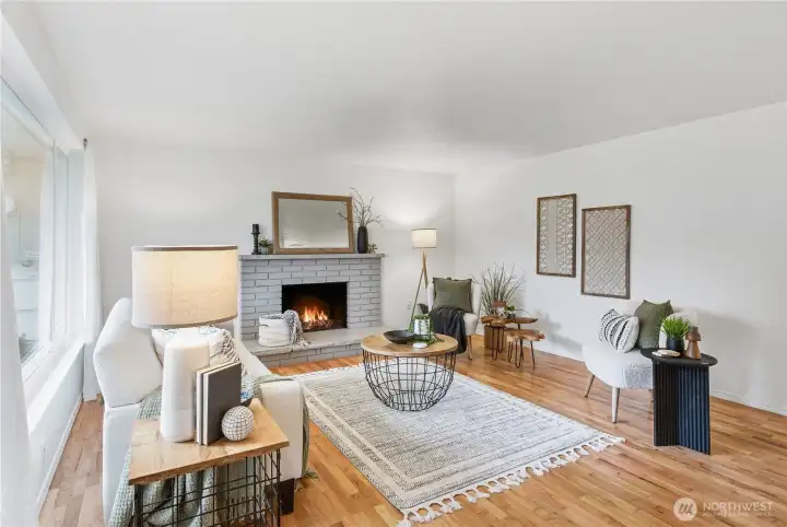 Cozy up to the wood burning fireplace during cooler months!