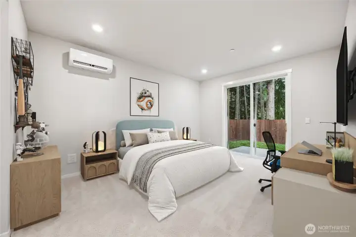 How would you use this lower level space with slider to the backyard? Picture for representational purposes only, colors and features may vary.