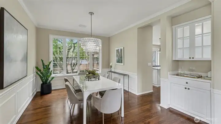 Built-in buffet provides storage and elegance.