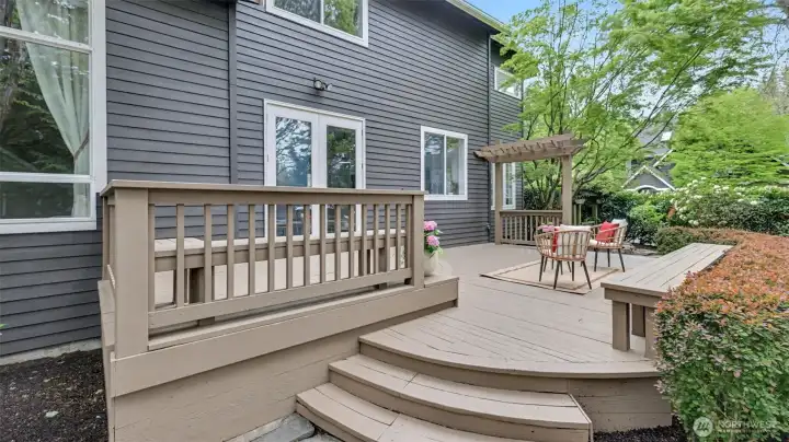 Newly painted tiered deck.