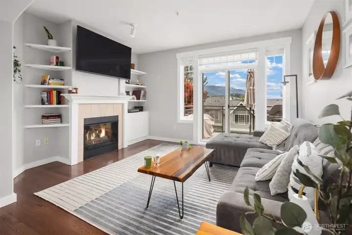 Built in cabinets & gas fireplace.