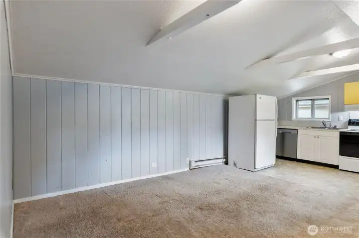Cottage living area to kitchen