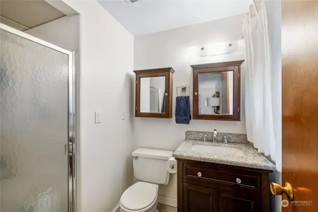 This bathroom serves the primary bedroom! Everything you need in one place! :)