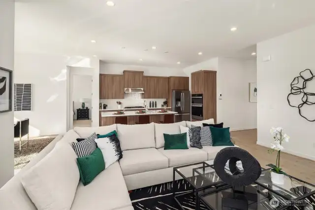 Great Room open to modern kitchen