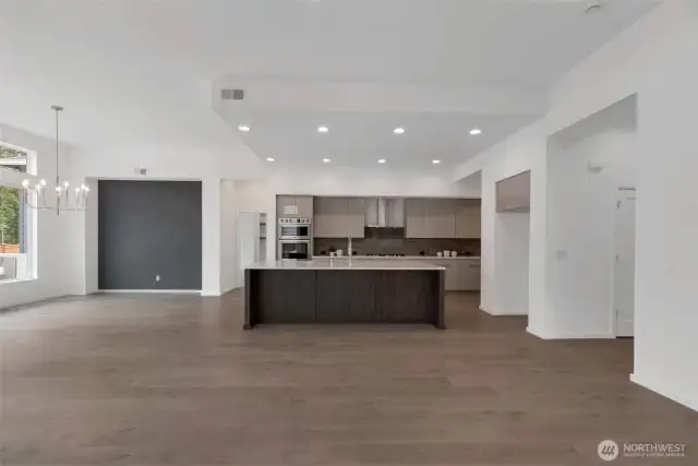 Dining room and kitchen with large island