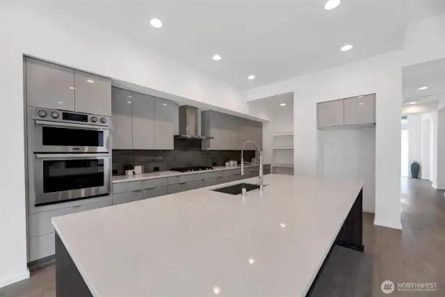 Large island with quartz countertops