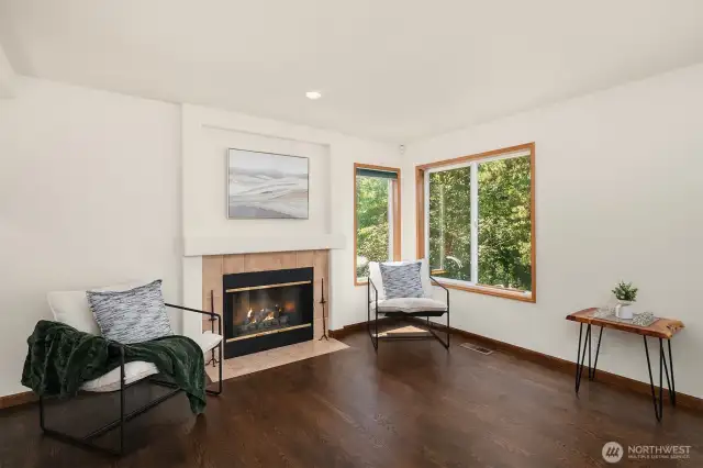 Family room with a cozy gas fireplace