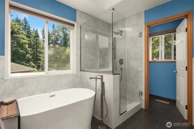 Primary suite remodeled, spa-like bath with soaking tub and separate shower