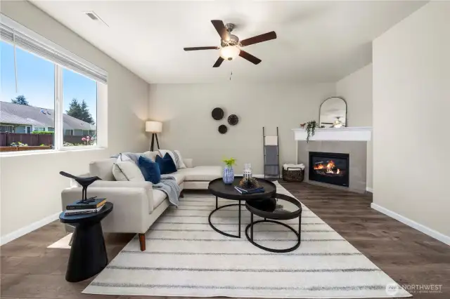 In the fall and winter cozy up to a gas fireplace.