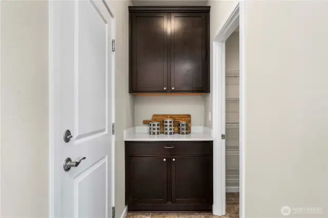 Coffee bar next to the pantry.