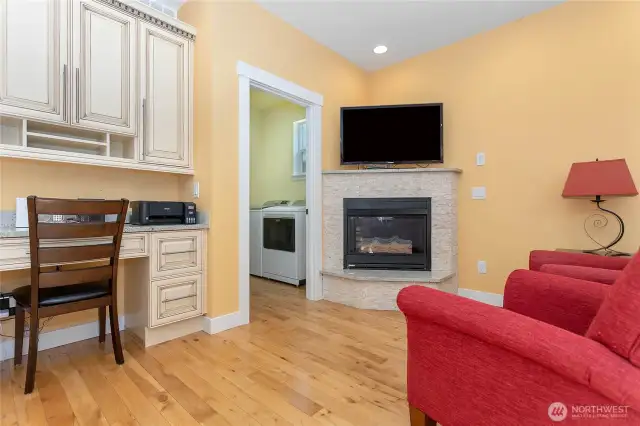 Desk and seating area within kitchen dining space