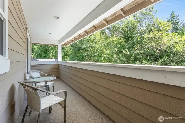 private balcony upstairs looking south, quiet and private
