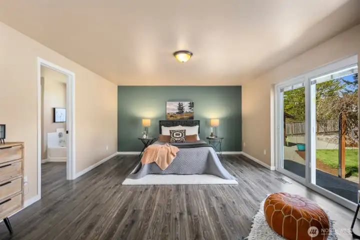 Your Master Suite boasts so much light and space! Dont miss the hot tub right out of your patio slider sith custom blinds inside the doors, so no dusting!