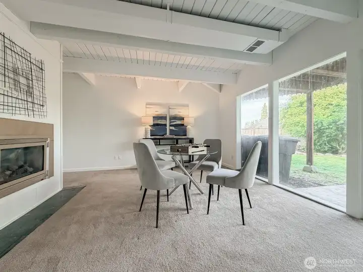 Lower level gas fireplace, game room or living space
