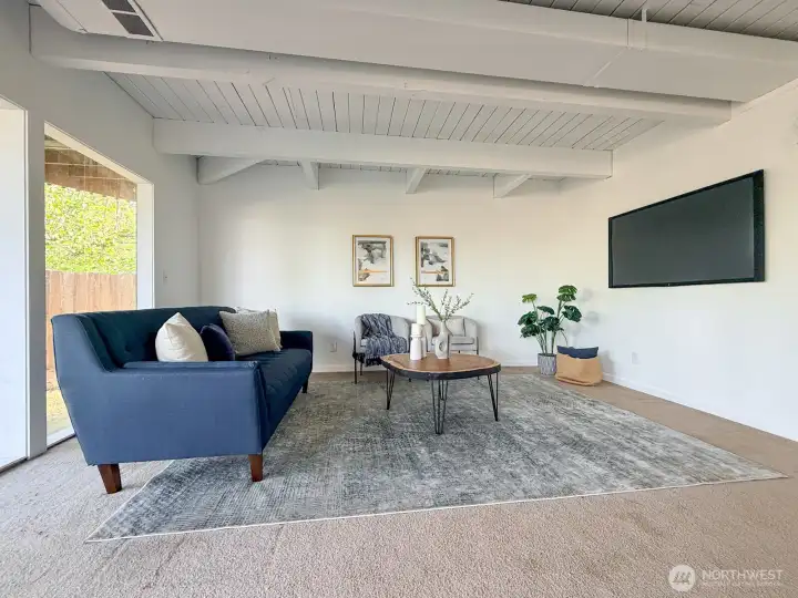 Large extended room lower level with access to the outside