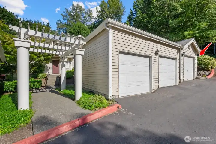 One car garage right outside your door.