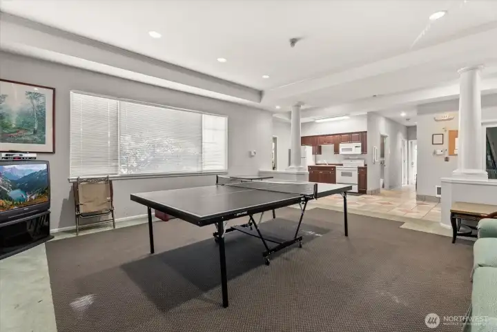 Rec room with small kitchen