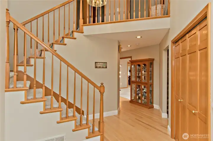 Main hallway through front door. Beautiful hardwood floors.