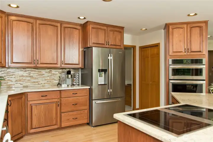 All matching Jenn-Air stainless steel appliances.