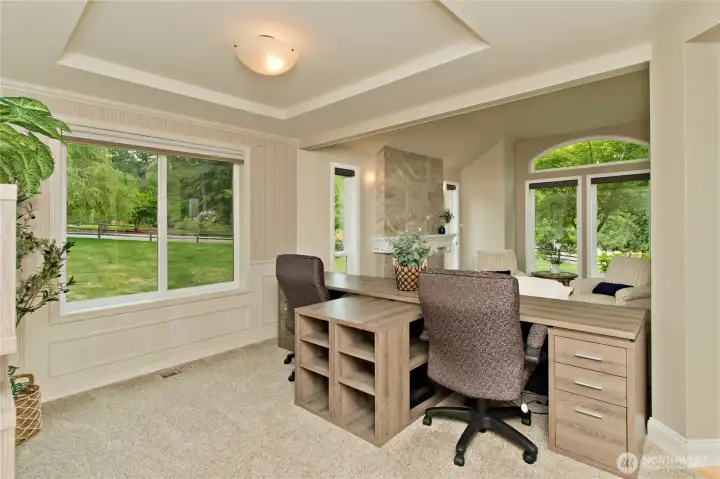 This room is technically the formal dining room, though the current owners have enjoyed using it as their office.