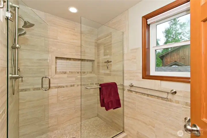 Primary bedroom tiled shower