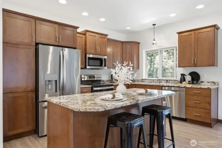 Ample cabinet space and large kitchen island
