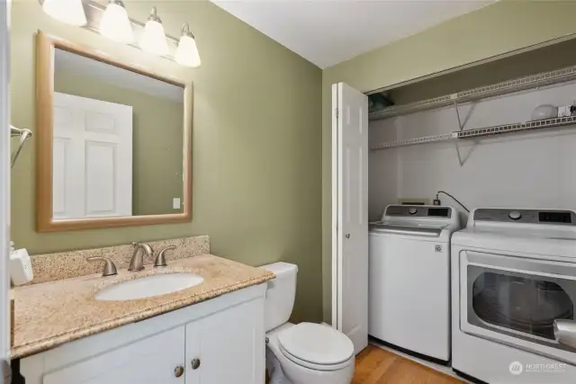 Main level bathroom with washer and dryer