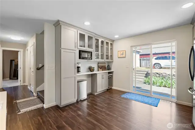 Kitchen opens in to the back yard.