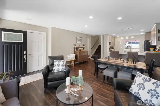 Living room open to dining area and kitchen