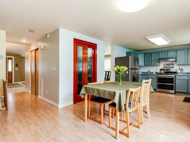 Custom walk-in pantry conveniently located.