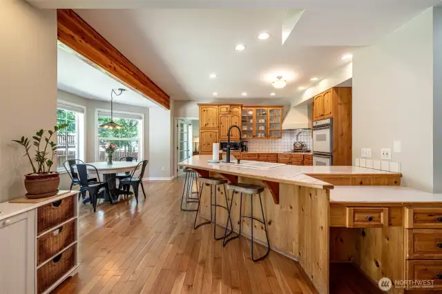 Dining area and bar area, open kitchen.