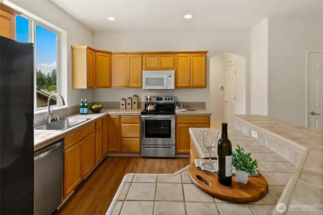 Newer hardwood floor in the kitchen.
