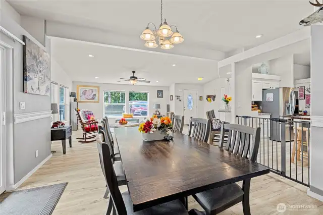 Light, bright, beautiful open floor plan living and dining room and kitchen