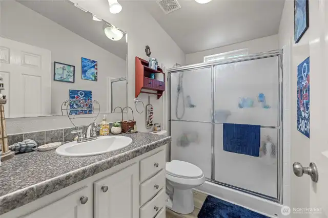 Bathroom with vaulted ceilings