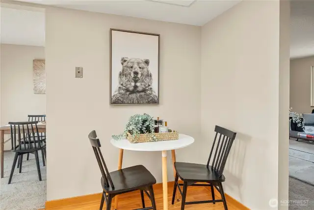 Conversational eat-in kitchen space.