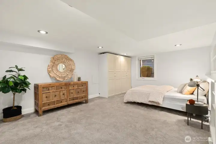 One side is a living room and the other side is set up for another bedroom, making this the ultimate ADU